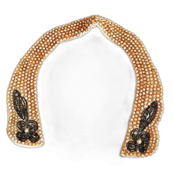 1950s Vintage Beaded Detachable Collar with Faux Pearls and Silver Beads - Picture 1 of 3